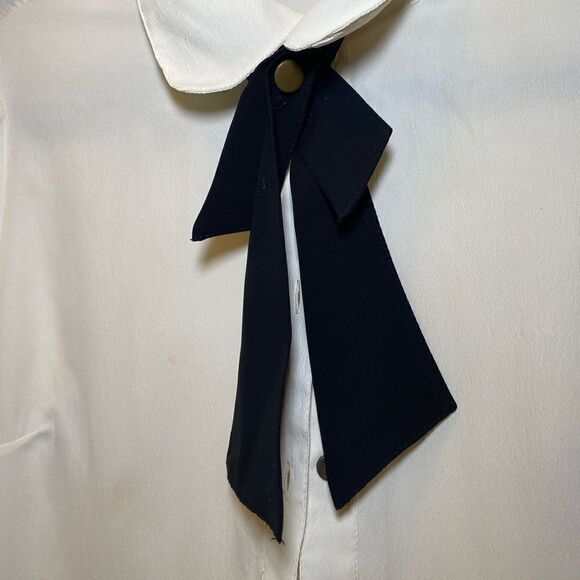 ASOS Long Sleeve Necktie Blouse Cream Black Women’s Size 10 - Picture 3 of 7